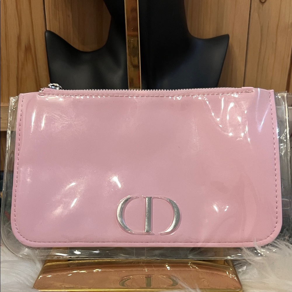Dior Pink Patent Clutch with Silver CD Logo